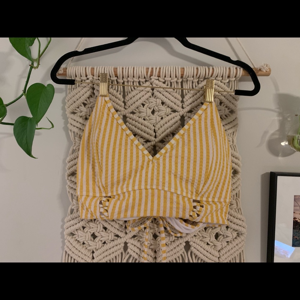 Yellow and white striped bikini set